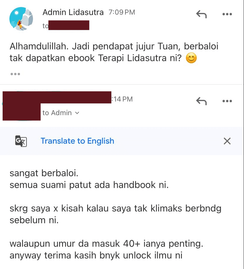 Feedback suami tentang nilai panduan Terapi Lidasutra