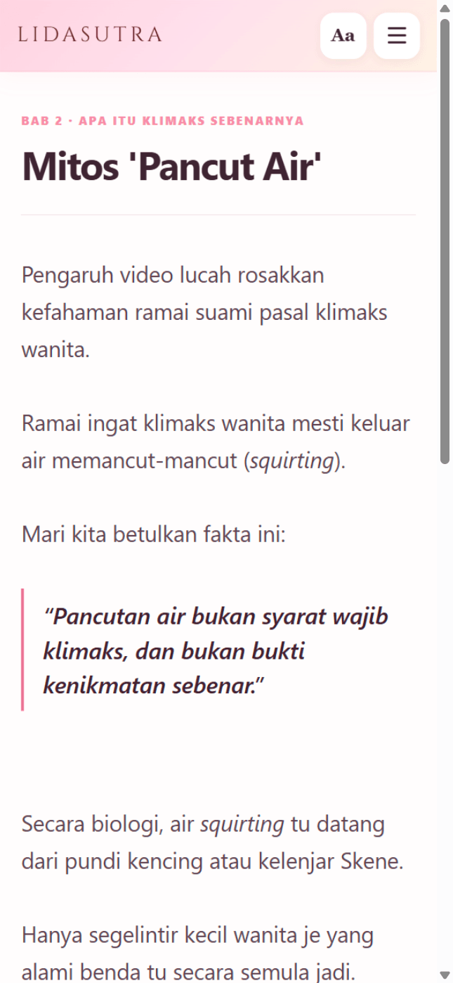 Contoh penerangan mitos kemuncak wanita dalam ebook reader Lidasutra