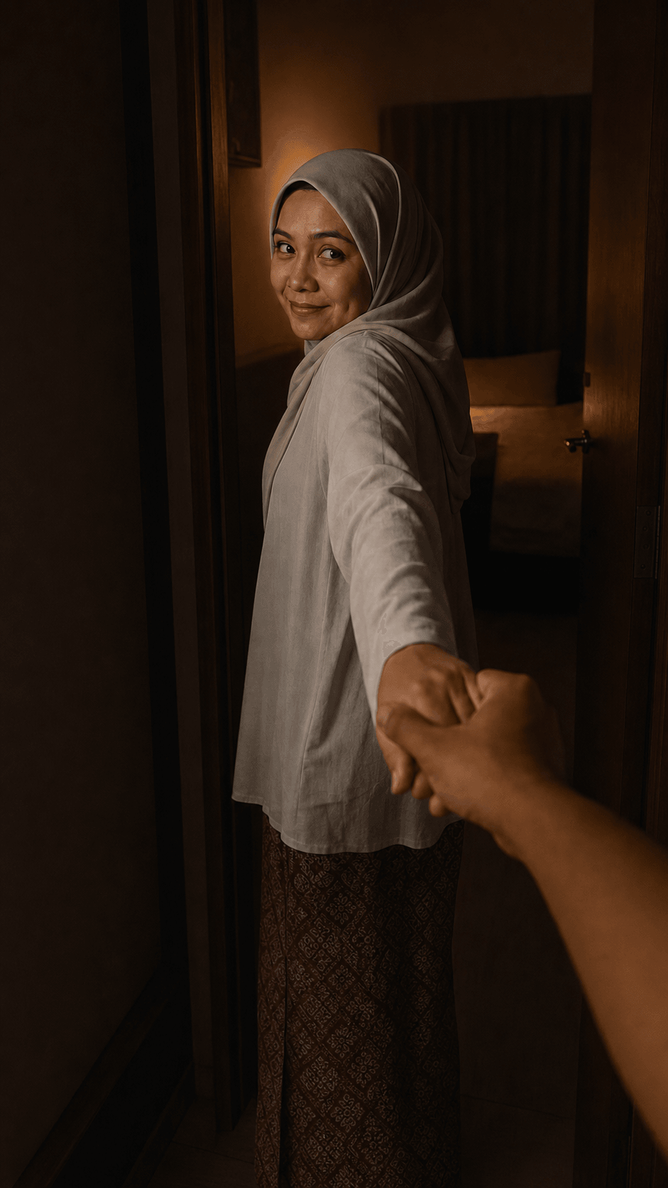 Isteri mengajak suami mendekatinya dalam suasana bilik yang privasi
